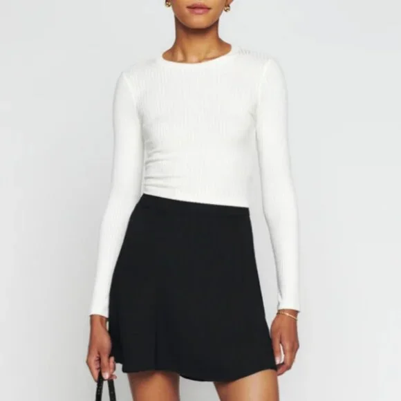 BEST NWT Reformation Flounce Mini Skirt - Black Classic Flare Casual - Picture 3 of 8